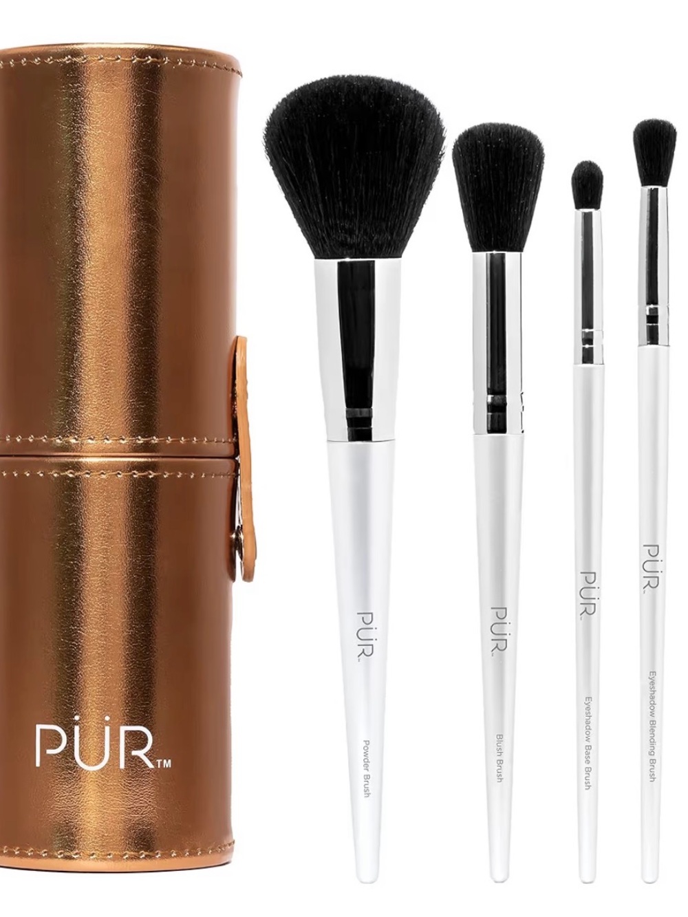 PÜR White Handle Makeup Brush Set with Metallic Copper Case